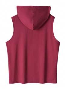 Men's Solid Color Drawstring Hooded Casual Tank Top - Burgundy - View 2