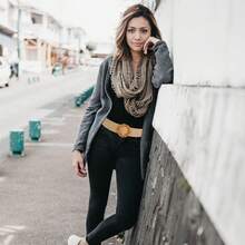 Women's Belt Elastic Stretch Waistband Woven Leather Tip Silver Buckle Straps - Khaki - View 8