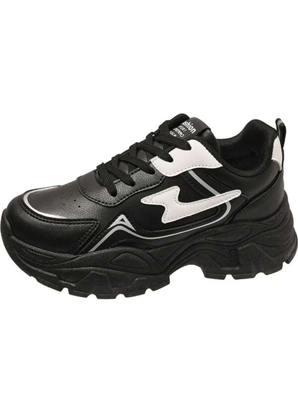 Women's Casual Lace Up Sport Shoes, Platform Thick Sole Sneakers, Durable Non-Slip, Versatile For Daily Life And Outdoor, Air Permeable Chunky Sneakers
