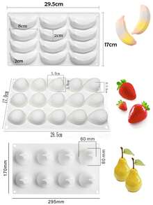 Molde de silicona con forma de fruta 3D, reutilizable para hornear postres, gelatina, helado y talla grande. Incluye formas como plátano, fresa, pera, limón, mango, frambuesa, naranja, melocotón, coco, cacao, manzana, cereza. Adecuado para Navidad, San Valentín, bodas y otras festividades