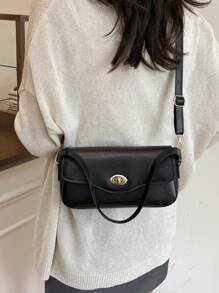 时尚新款纯色翻盖五金扣手提单肩包，经典优雅，简约实用的方形女士斜挎包，适合购物、钱包、逛街、年轻女性、大学生、新人、白领人士。非常适合办公室、大学、工作、商务、通勤、户外活动、旅行和郊游