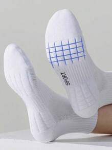 4 Pairs Thick Terry Towel Socks, Men's White Mid-Calf Socks, Moisture Wicking, Suitable For Tennis, Badminton, Running, Basketball, Couples