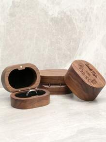 1PC Personalized Walnut Double Ring Box – Custom Engraved Oval Or Square Wooden Ring Holder For Engagement, Wedding Proposal, Anniversary, Or Valentine's Day Gift