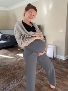 1 件孕妇高腰瑜伽裤，可调节腹部，松紧腰，休闲，宽松，带口袋，宽腿，适合日常穿着