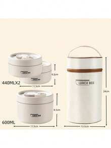 5件套304L不锈钢保温饭盒带储物袋和餐具，便携式双层带盖便当盒，适用于办公室、学校