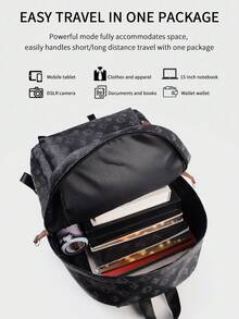 Mochila elegante para hombres con estampado de flor de ciruelo, diseño floral retro geométrico, bolsa de ordenador impermeable de PU grueso, mochila escolar de gran capacidad para universidad, viajes de negocios, uso diario casual, regalo para hombres (adecuado para la temporada de vuelta al colegio) - Negro - Ver 5