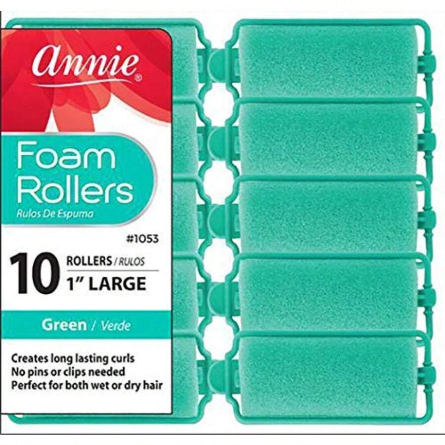 QY Annie Classic Foam Cushion Rollers 1053 10 Count Green Large 1 Inch  1613 - như hình ảnh - Xem 1