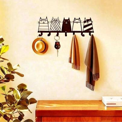 1pc Modern Wall-Mounted Coat Rack With Chic Metal Cat Design. Features Decorative Key Hooks, Perfect For Kitchen, Bathroom, Or Bedroom. Stylish & Functional Cat-Themed Decoration. Suitable For Modern Home Decoration, Home Decoration, Room Decoration, Bedroom Decoration,