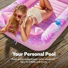 SLOOSH 70" X 46" Inflatable Sun Lounger Pool Float, 4-In-1 Sunbathing Bathtub Raft With Pillow, Inflatable Adult Pool Float, Sunbed Lounge Chair, Kids Ball Pit Party Gift, L-Blue, Pink - Multicolor - View 11
