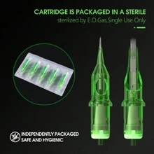 20 Stück T-REX grüne Tattoo-Nadel-Patronen RL/RM Einweg-Silikon-Profi-Sterilisierte runde Liner für Patronenmaschinen Griffe