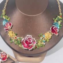 1 Set de Joyería para Mujer, Collar y Aretes de 3 Piezas Incrustados con Rhinestones, Elegante y de Moda, Adecuado para Novia, Boda, Banquete y Ocasiones Formales