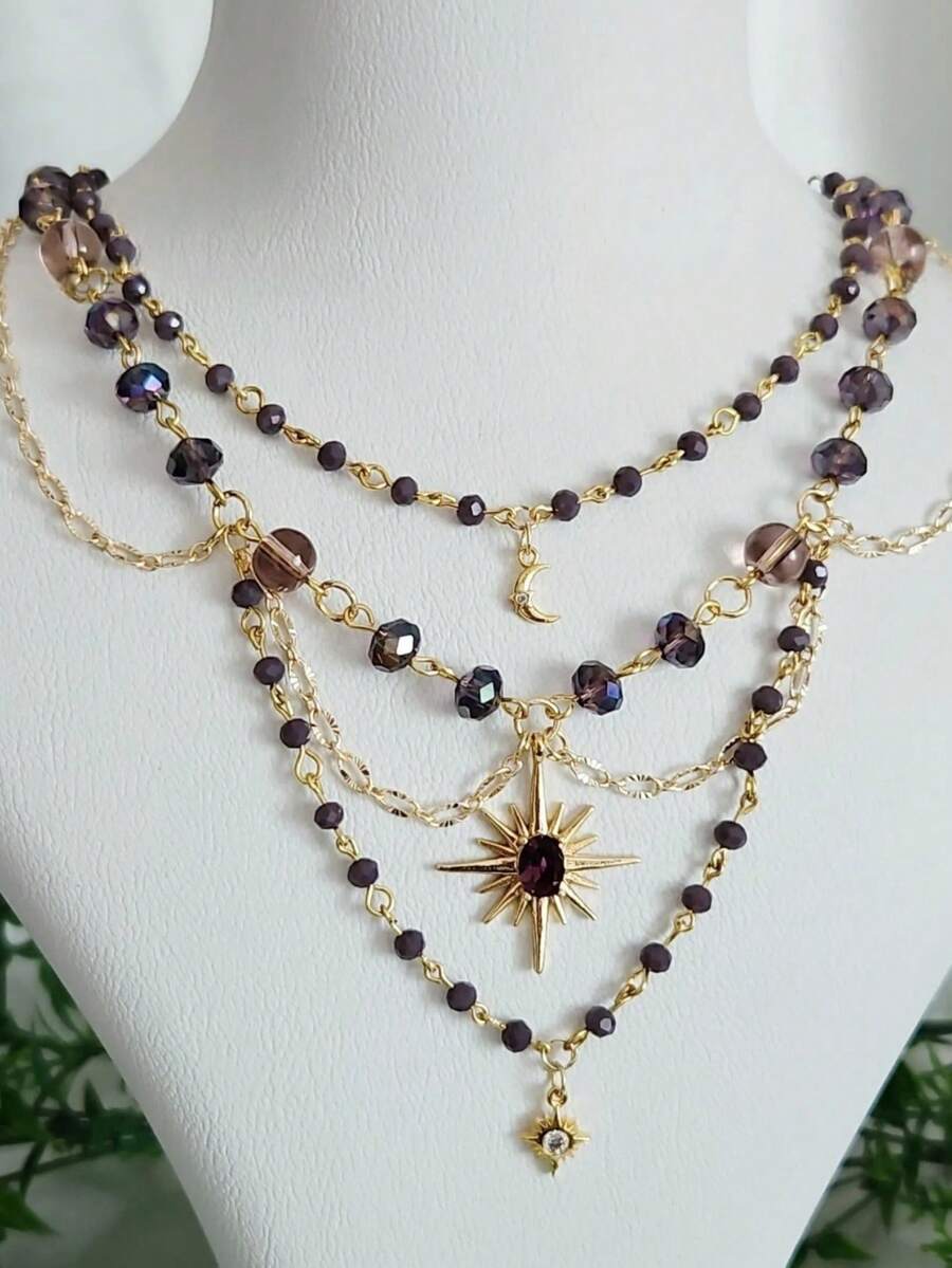 Chic Celestrialcore Grunge Necklace With Star Of Sirius Pandent Grunge Fairycore Necklace Cottagecore Necklace For Women Girls Y2K Jewelry Gift For Her - Vàng - Xem 1