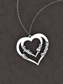 Custom Family Love Engraved Stainless Steel Pendant Necklace, Elegant Design For Daily Wear, Mother's Day Gift, Valentine's Day Gift, Family Member Memorial, Thanksgiving Christmas Home Decor - Multicolor - View 4