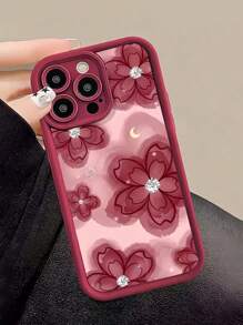 1 pieza Funda de teléfono a prueba de golpes con cobertura total de TPU con patrón de flores rojas degradadas, compatible con Apple 16, 15, 14, 13, 12, 11 Pro Max, Serie resistente al agua, a prueba de caídas y rayones