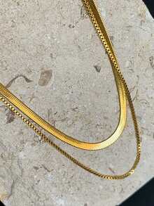 Nooxian 2pcs Stainless Steel Minimalist Casual Gold-Color Chain Necklace For Women - Yellow Gold - View 10