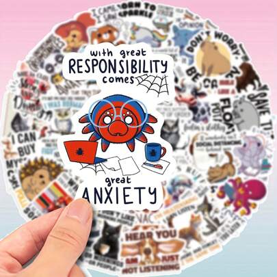 50Pcs Humorous Animal Quotes Satirical Text English Graffiti Sticker Sticker Decoration Mobile Phone Computer Luggage Notebook Water Cup Helmet