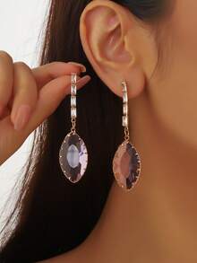 四色方晶锆石吊坠耳环 - 金色/银色/玫瑰金/黑色镀锌合金 - 闪亮时尚珠宝礼物 - 三角形耳環 - 查看 8