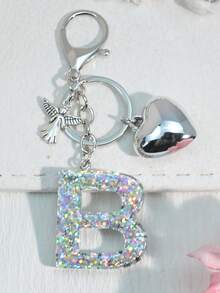 1pc Silver Heart Letter Keychain, Back To School, Resin Keyring Pendant, Fashion Accessory, A-Z Car Accessories Cute Goth Y2k Halloween Accessories Teachers Day Christmas Gift Ideas Bag Accessories Lanyards With Id Holder Car Accessories Bag Charms Car Friend Sister - Silver - View 2