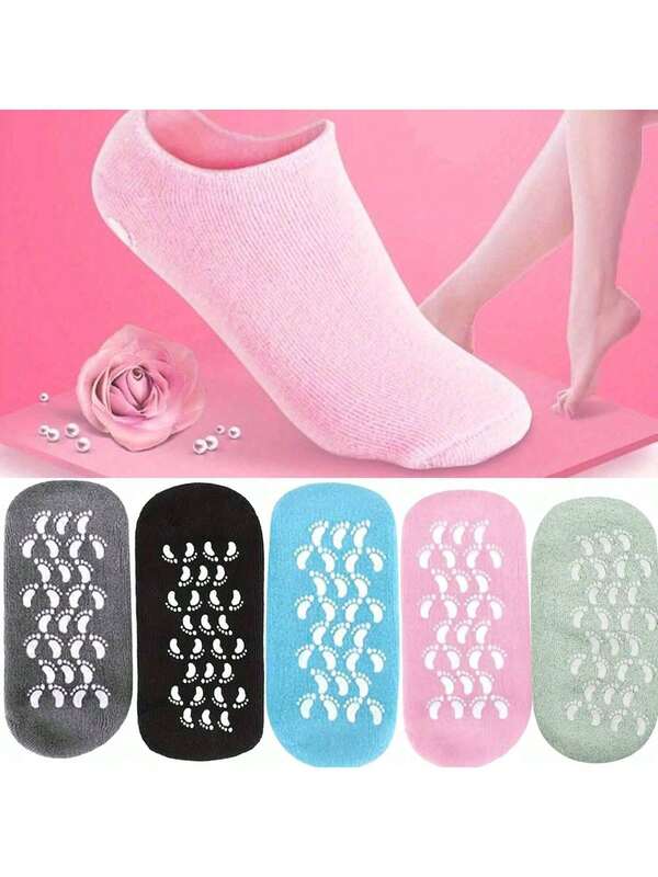 Meias de gel hidratantes, meias de cuidado profundo para os pés, para homens e mulheres, adequadas para salões de beleza, cuidados com os pés anti-rachaduras, 5 cores de tratamento de spa em gel (código uniforme, cores aleatórias)