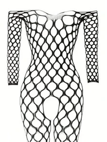 Bộ đồ liền thân lưới gợi cảm cho nữ - Đồ lót dài tay khoét rỗng cho vẻ ngoài quyến rũ ở hộp đêm, Thiết kế lưới màu đen, Có thể giặt bằng tay, Đồ lót hở lưng khi đi hộp đêm, Thời trang người lớn, Thời trang sang trọng, Độ đàn hồi cao, Vải bán trong suốt - màu đen - Xem 8