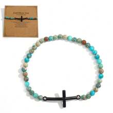 Bracciale da uomo con croce in metallo color acciaio, accessori metallici cool e hardcore con perline di calcedonio rosso cremisi lucido da 4 mm e pietre preziose