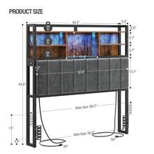 Headboard With 3-Tier Storage Shelves, Velvet Upholstered Head Board With 2 Outlets, USB Ports & LED Light, Soft Backrest For Full Size Bed, Rustic Brown And Black
