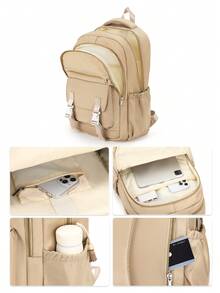15.6英寸笔记本电脑背包，防水旅行背包，适合青少年和学生，可调节肩带，多口袋设计，通勤背包，户外背包，随机新款或旧款，多种颜色可选 - 卡其色 - 查看 4