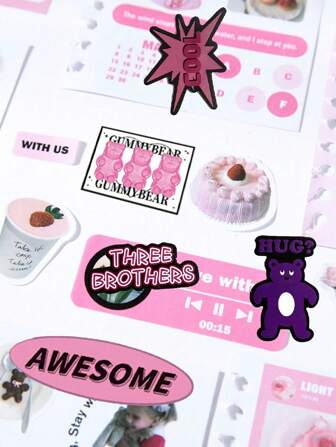 1 Pack 55pcs Doodle Stickers, Diverse Self-Adhesive Sticker Elements, Suitable For Scrapbooking, Phone Case, Luggage And Journals