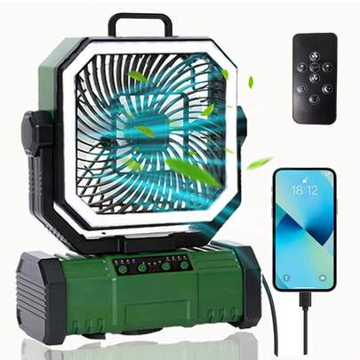 Camping Fan 20000mAh Battery Operated , Rechargeable High Velocity Floor Fan, Auto Oscillation Remote Control Timer - Cordless Outdoor Fan For Car Travel RV Camp Garage Patio Hurricane Emergency-Basic Model - Green