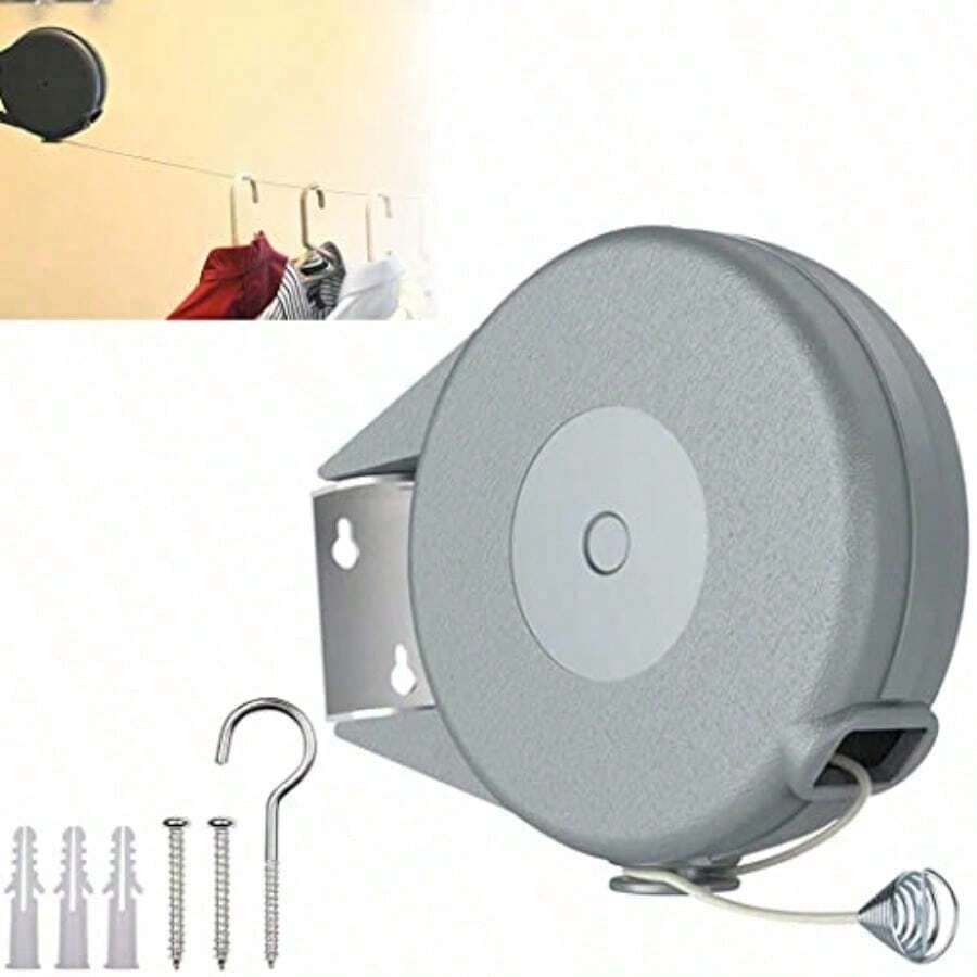 TOCOZOC Tendedero Retractil Tendedero para Ropa Interior y Exteriores de Ajustable de 12 Metros Portatil de Servicio Pesado Tendedero Organizador de Cintos de Pared para Colgar Ropa