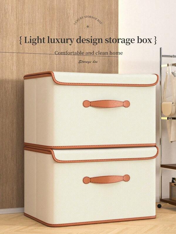 1PC Beige Clothing Storage Box, Collapsible & Portable Storage Box, Compact Space-Saving Home Container - Convenient For Linens, Ideal For Storing Clothes & Bedding In Spring, Outdoor Garden Storage, Back To School