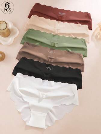 Aofeiqike 6-Pieces European And American Seamless Ice Silk Underwear For Women, Wavy, Breathable, Sports And Yoga, Mid-Waist Triangle Underwear For Women, Solid-Color Shorts, Dopamine Triangle Pants For Women, Playful And Cute, Comfortable