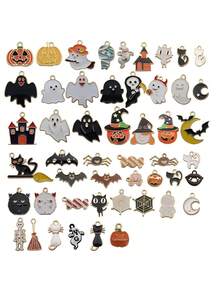 10件/20件/30件/50件随机油滴金属可爱卡通万圣节女巫鬼南瓜蝙蝠搞怪油滴吊坠DIY耳环项链钥匙扣配件 - 彩色 - 查看 4