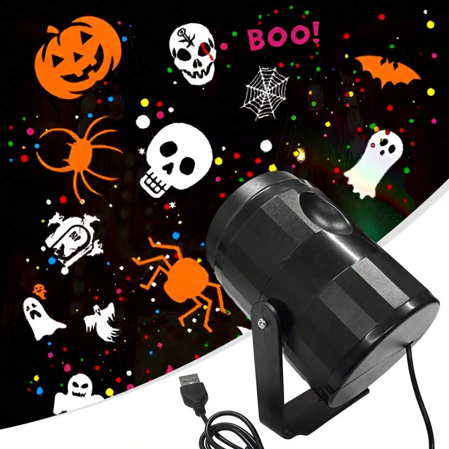 Luz de proyección decorativa festiva, luz ambiente para iluminación nocturna exterior, decoración de Halloween, decoración del hogar, decoración de fiesta, decoración de habitación, decoración de jardín de Halloween, alimentada por cable USB, ideal como regalo