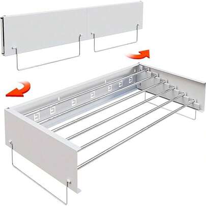 Wandmontierter Trockenständer, faltbarer Wäscheständer, einziehbarer Wäscheständer, langlebige Wandgarderobe für den Innen- und Außenbereich, einfache Installation, platzsparend, 23 kg Kapazität  Wäscheständer,80cm breit An der Wand montierter Faltbarer Wäscheständer, 6 Aluminiumstangen einziehbarer, ausziehbarer Wäscheständer mit Wandschablone, platzsparend für die Badezimmerwäsche