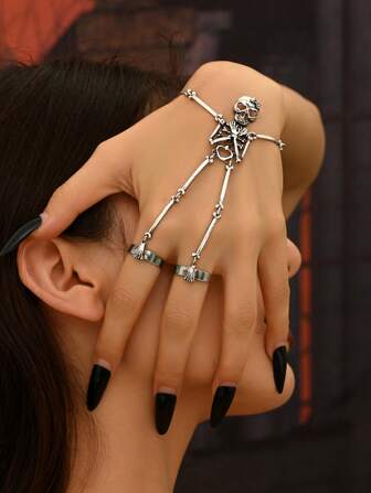 1 pieza Brazalete sin dedos de hueso de calavera gótico vintage, de moda y único para Halloween