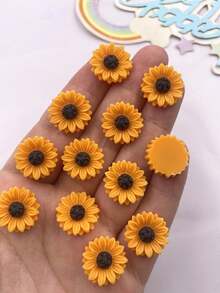 20pcs 15mm Resin Colorful Sunflower Flat Flower Gems, Suitable For Scrapbooking, DIY Wedding Jewelry Decoration Stickers And Crafts - Orange - View 4