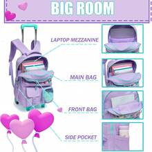 Girls Rolling Backpack Set 3PCS With School Rolling Bag Lunch Box And Pencil Case Perfect For Travel Back To School - Purple X1024F - View 5
