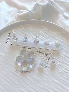 Set de decoración de arte de uñas 3D: 1 pieza de base hueca de acrílico + 5 piezas de puntas de uñas de color gelatina, con cristales de resina, cuentas, strass, efecto láser holográfico estilo coreano vintage, base de madera, 10 puntas de uñas doradas, gran regalo para niñas y mujeres