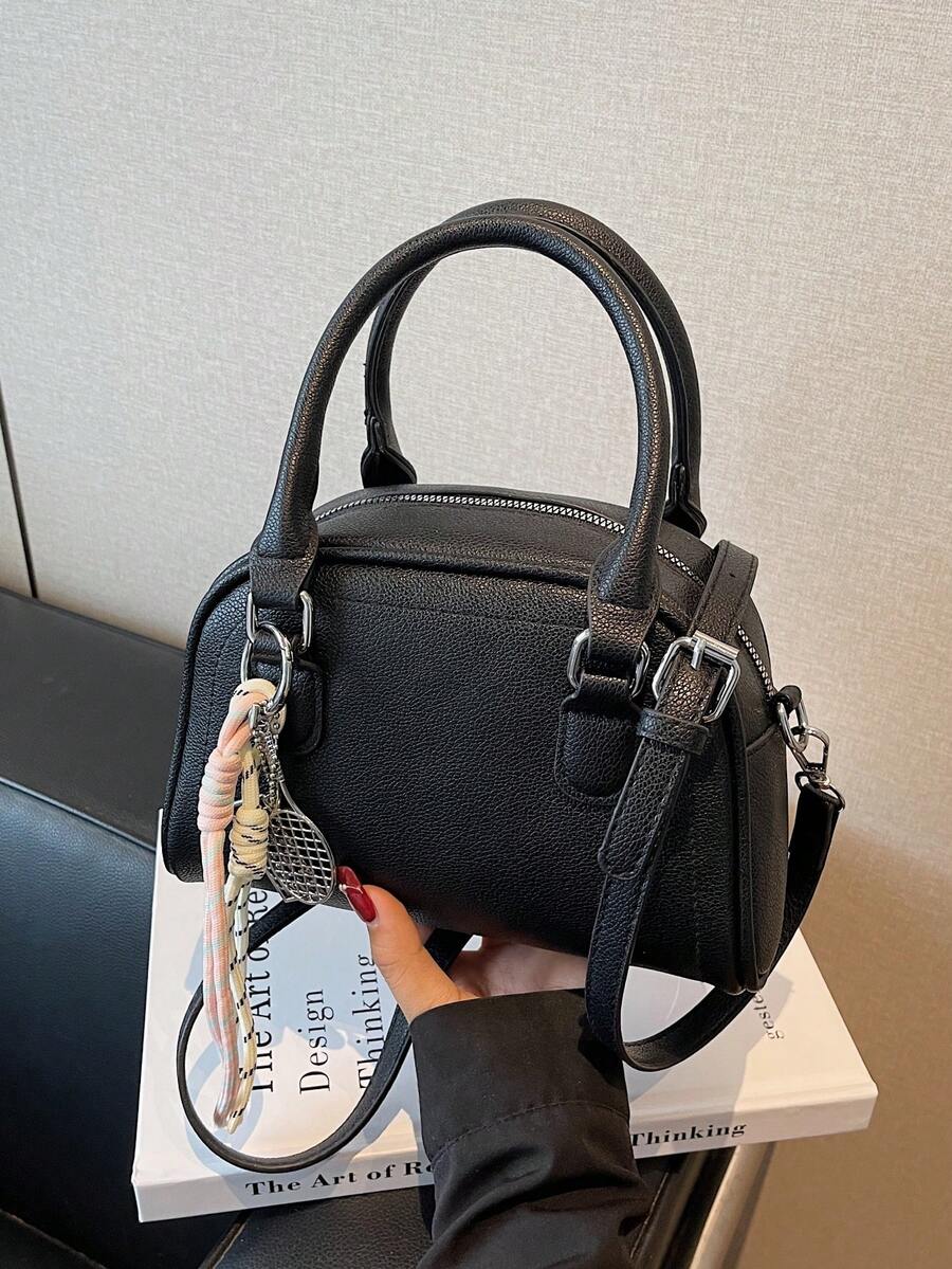 女士复古小手提包、斜挎单肩包、时尚工作手提包 - 黑色 - 查看 1