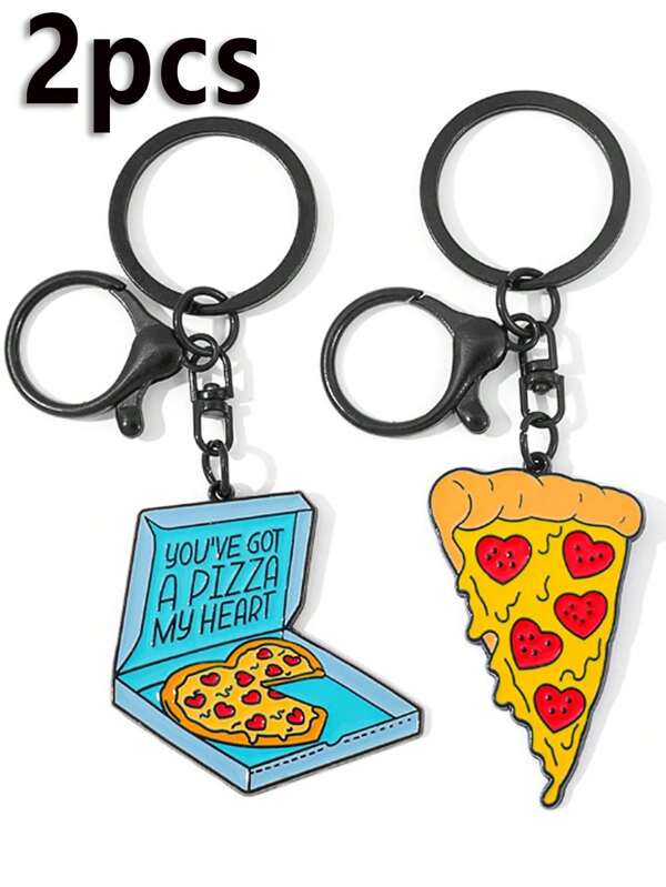 2pcs Cartoon Pizza Couple Keychain, Unique Design Decorative Keyring, Suitable For Backpack Accessories, Couple Gifts (Women's Fashion), Bag Decoration, Fun Keychains, Durable & Delicate