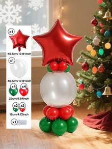 14pcs/Set Christmas Party Decorative Balloons, 18-Inch Red & Green Star & Round Foil Balloons, 18-Inch Clear Latex Balloons, Red & Dark Green Latex Balloons, For New Year, New Year's Eve 2026 Gift Decor
