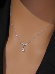 1pc S925 Sterling Silver Teardrop Shaped Gemstone Pendant Necklace, Showcases Elegant Charm, High Quality Jewelry, Suitable For Women's Daily, Party And Anniversary Outfits