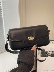 时尚新款纯色翻盖五金扣手提单肩包，经典优雅，简约实用的方形女士斜挎包，适合购物、钱包、逛街、年轻女性、大学生、新人、白领人士。非常适合办公室、大学、工作、商务、通勤、户外活动、旅行和郊游