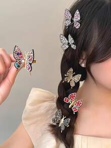 6/1pc/Set Dynamic Rhinestone Butterfly Hair Clip Combination, Sparkling And Eye-Catching, Multi-Color For Matching - Suitable For Women And Girls, Perfect For Parties, Weddings, Or Adding A Touch Of Luxury To Daily Looks. Crystal Refracts Light, Making You Shine 360 Degrees. Elevate Your Style With These Dazzling Accessories - Multicolor - View 3