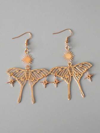 1pc Women's Fashionable Personalized Luxury Bohemian Style Hollow Star Butterfly Pendant Earrings, Suitable For Daily Wear