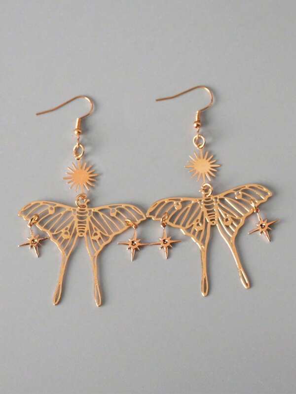 1 pieza Pendientes de mujer con diseño de estrella hueca y mariposa de estilo bohemio lujoso y personalizado, adecuado para uso diario