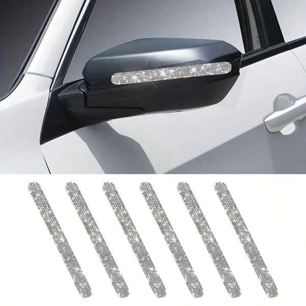 6-Piece Set Of Pink And White Car Exterior Door Handle Protective Cover - Shiny Crystal Sticker! Add A Touch Of Decoration To Your Car!