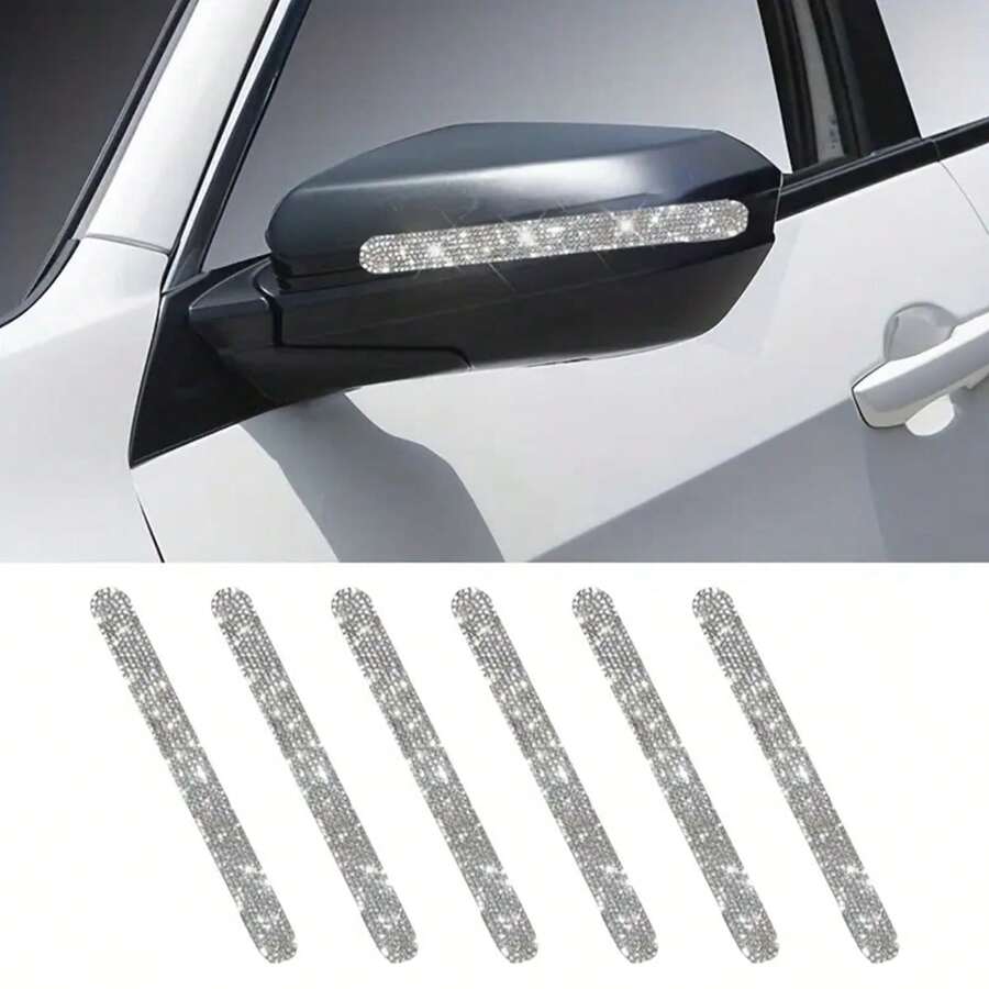 6-Piece Set Of Pink And White Car Exterior Door Handle Protective Cover - Shiny Crystal Sticker! Add A Touch Of Decoration To Your Car!