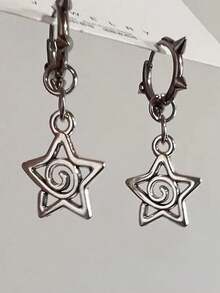 1pc Gothic Punk Style Rivet Swirl Star Earrings, Fashionable Cute Earrings For Women - Silver - View 10